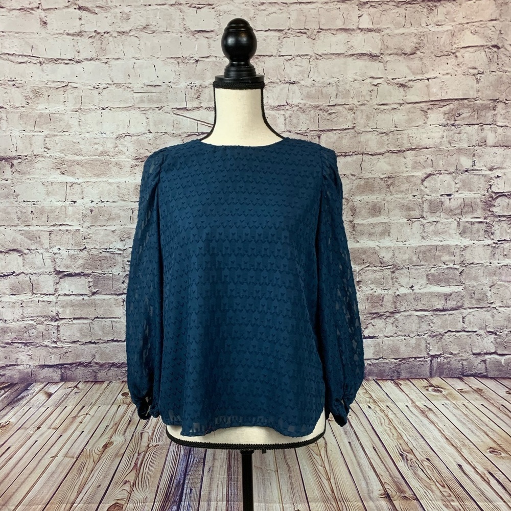 Loft Teal Textured Sheer 3/4 Sleeve Blouse